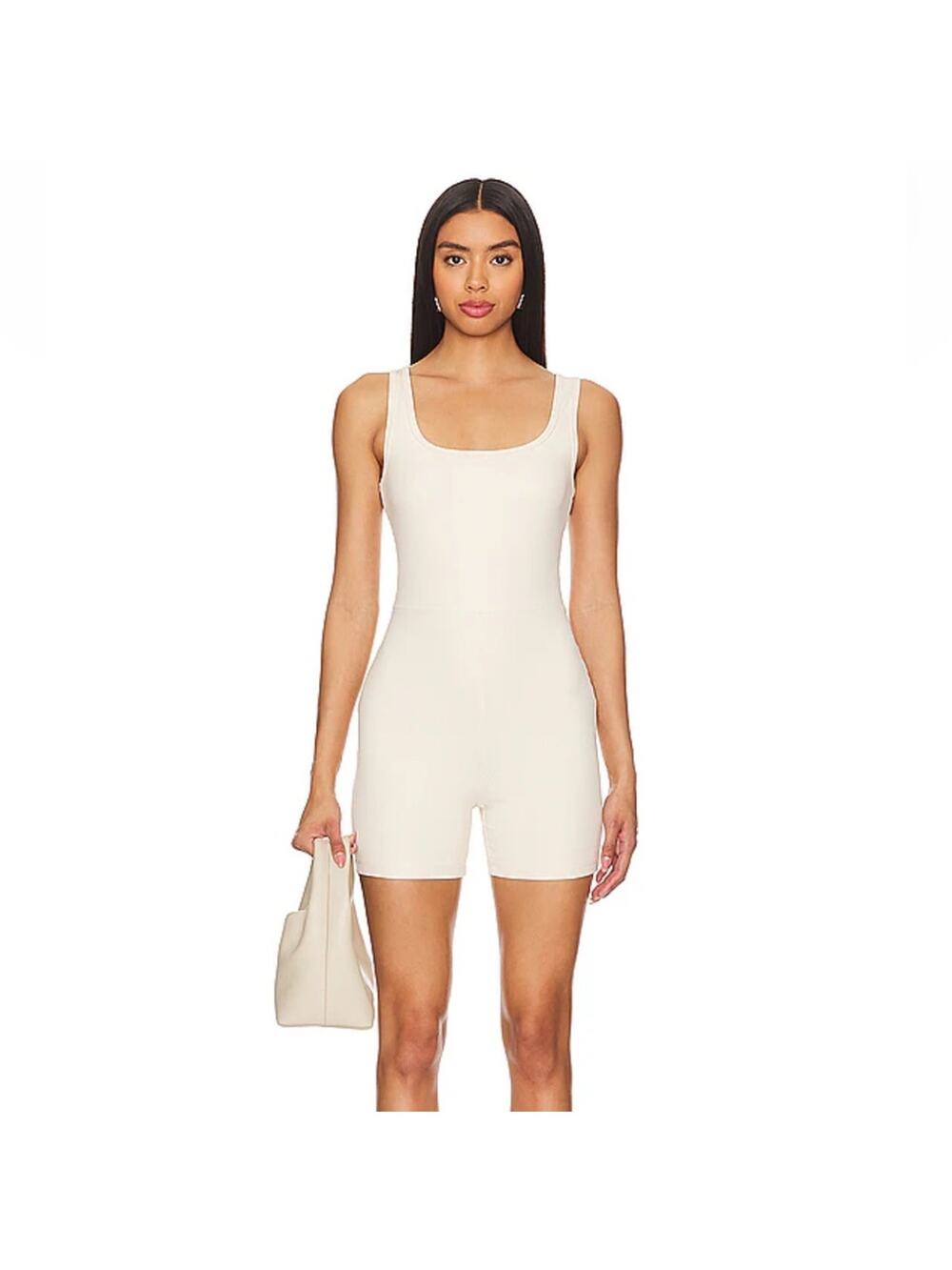 susan monaco ivory rib knit scoop neck tank one piece jumpsuit romper size small